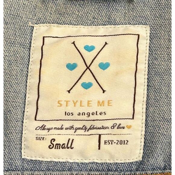 Style Me Distressed Denim Jacket Size S Embroidered Stars - Picture 5 of 6